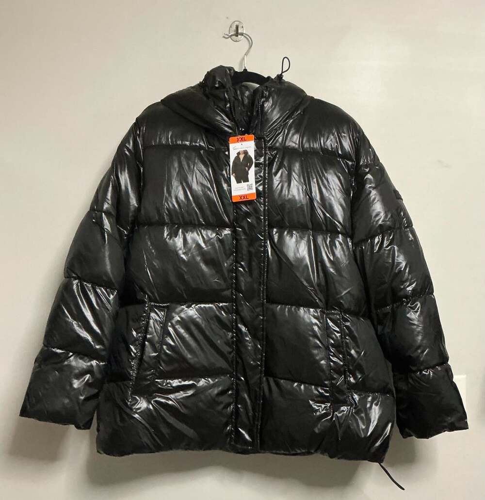 Two by Vince Camuto Women's Black Shiny Puffer Jacket with Hood Size XXL NWT